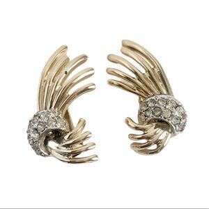 Vintage Rhinestone Pave Gold Tone Clip On Earrings